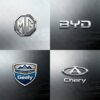 logotypy chińskich samochodów (MG, BYD, Geely, Chery)